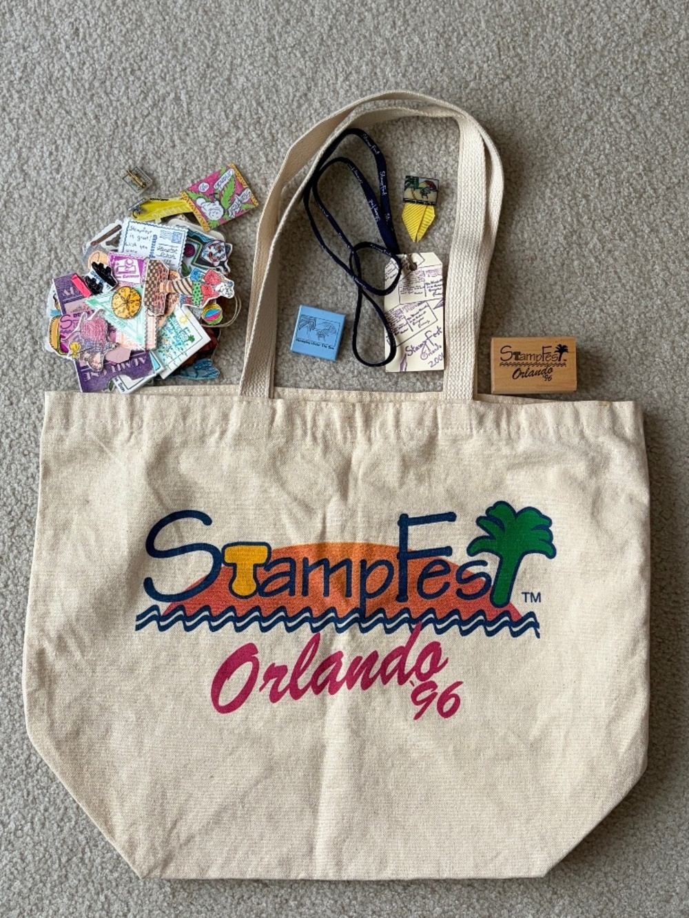 Vintage StampFest Orlando Rubber Stamp Convention Canvas Tote Bag Stamp Swaps